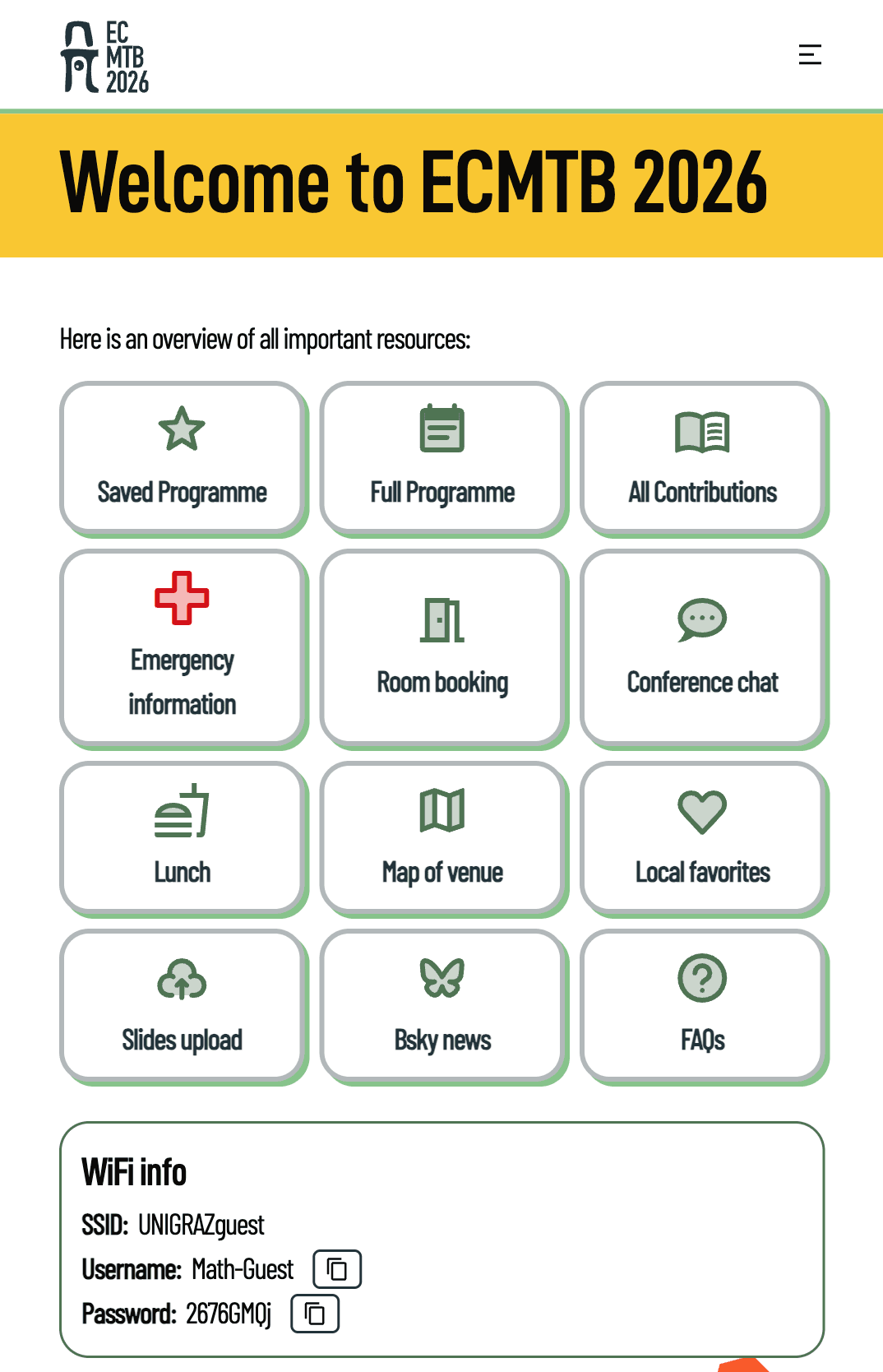 Screenshot of the quicklinks page with large buttons linking to important resources.